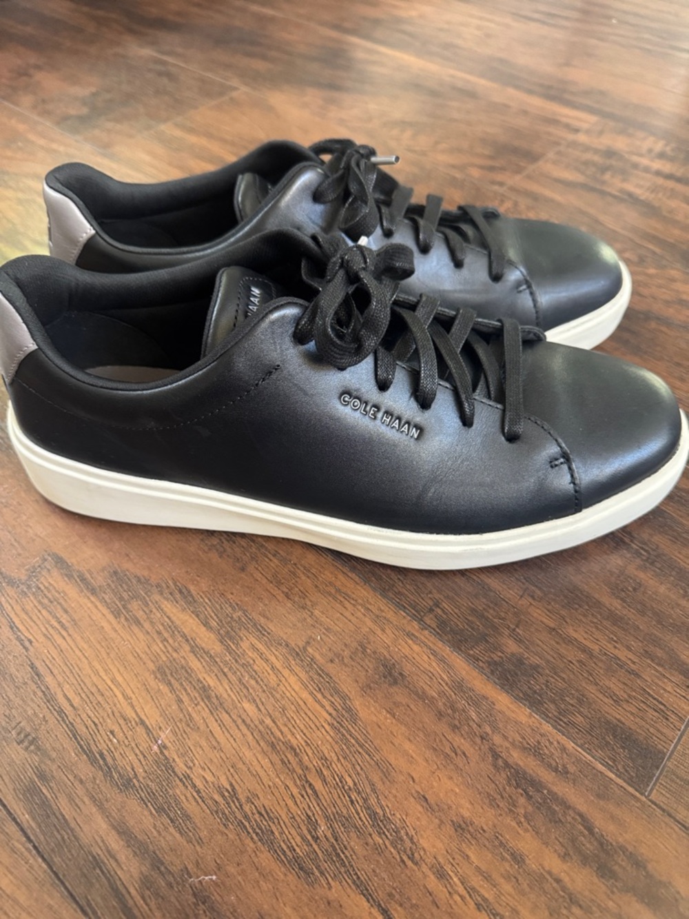 Cole Haan Black Leather Lace-Up Sneakers with White Sole